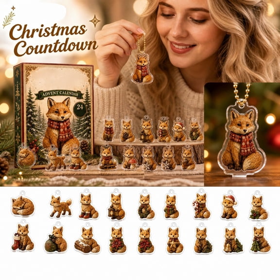 24 Pcs Set Fox Advent Calendar 2026 with Woodland Theme Resin Material for Christmas Countdown,Holiday Figurines