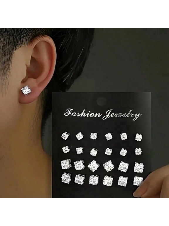 24 Pcs/Set Minimalist Stud Earrings Set For Women Men, Mixed Punk Geometric Zirconia Ear Studs, Glamorous Party, Festival, Vacation, Music Event, Couple, Party, Date, casual daily jewelry gifts