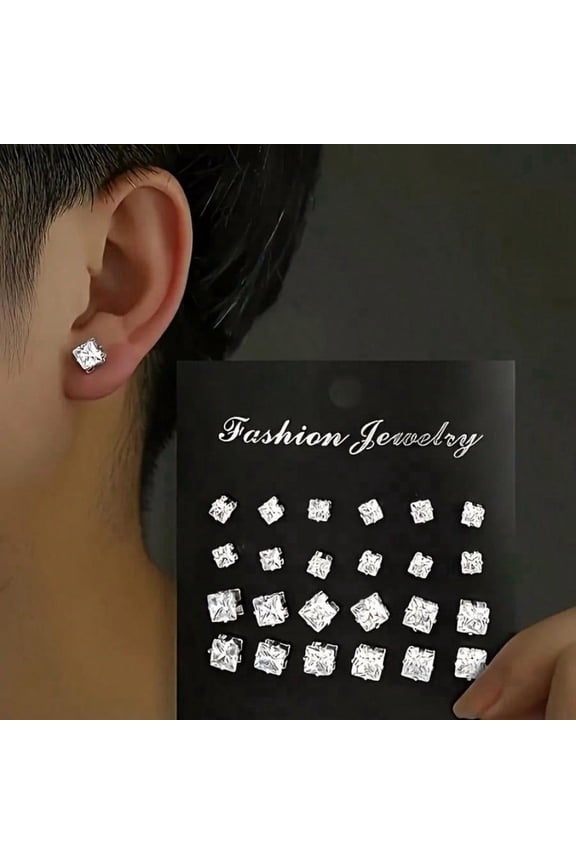 24 Pcs/Set Minimalist Stud Earrings Set For Women Men, Mixed Punk Geometric Zirconia Ear Studs, Glamorous Party, Festival, Vacation, Music Event, Couple, Party, Date, casual daily jewelry gifts