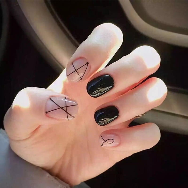 Black tip cheap acrylic nails