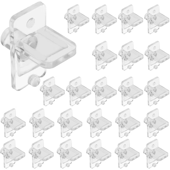 24 Pcs Shelf Support Pegs, 1/4 Inch Clear Plastic Shelf Pins for Kitchen Cabinet and Bookcase Shelves, Self-Locking Shelf Clips, Furniture Support Pegs Replacement for Wood Shelving