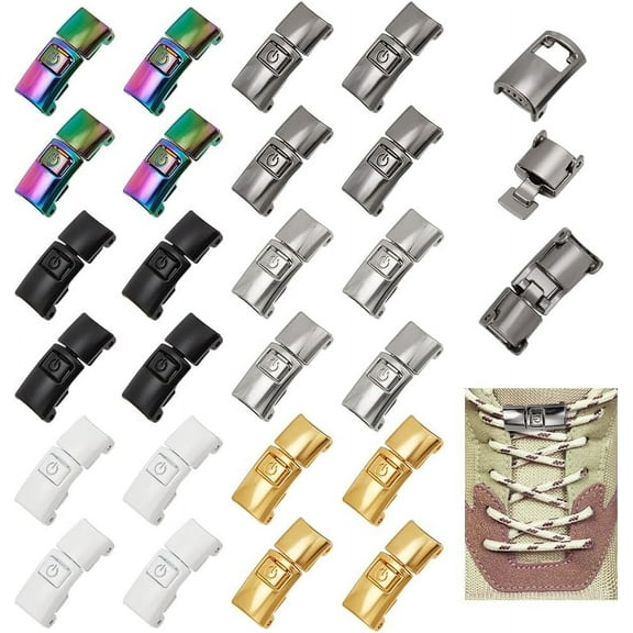 24 Pcs Shoelaces Buckle Lock 6 Colors Alloy Quick Easy Shoelace Shoe Laces Lock No Tie Shoe Lace Turnbuckle