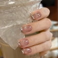 thumbnail image 1 of 24 Pcs Short Square Press on Nails Full Cover Glossy Acrylic Fake Nail Kit in Pink With Glitter Reusable Nude False Fingernails for Women & Girls Manicure Artificial Nails, 1 of 8