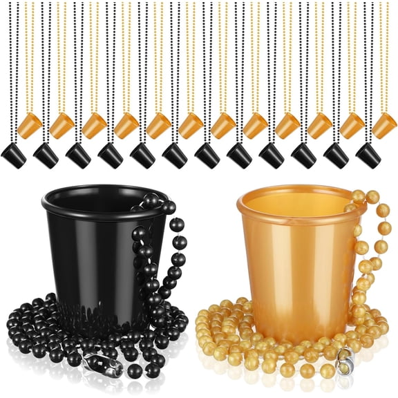 24 Pcs Shot Glass on Beaded Necklace Graduation Accessories Disposable Mini Plastic Cups for Party Bachelorette Birthday Wedding Festival Favor(, Gold)