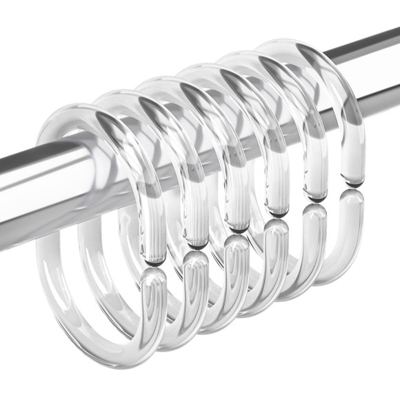 24 Pcs Shower Curtain Rings Plastic, C Shaped Hooks hower Liners, No Snag Gliding Design, Bathroom Accessories, Clear