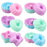 24 Pcs Silicone Baking Molds Mini Donut Pan Reusable Cups Nonstick Bakeware 6 Shapes for Bagel Muffin Jelly