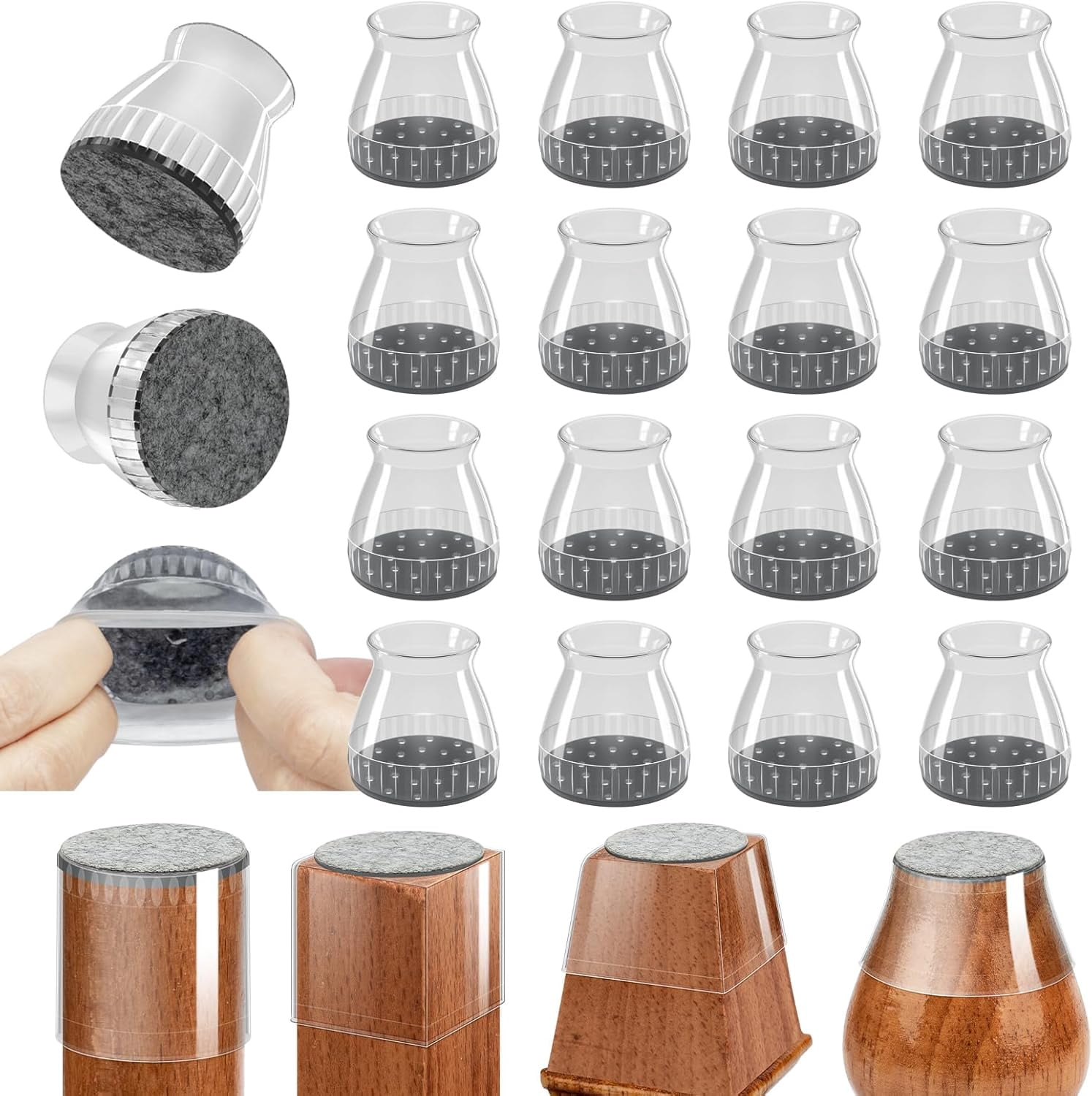 24 Pcs Silicone Chair Leg Floor Protectors & Furniture Sliders for Hardwood Floors - Felt Pads Legs Anti-Scratch Noise Reduction Feet Fit 1.3" to 1.97"
