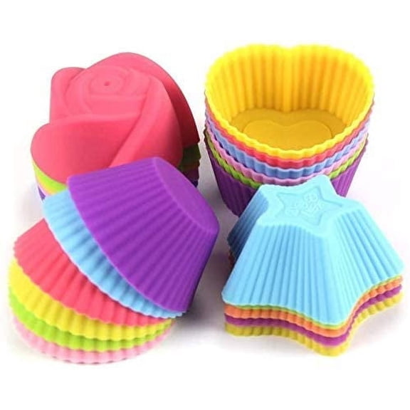 24-Pcs Silicone Cupcake moulds bakeware Muffin bread cake caes molds, Reusable Nonstick & Heat Resisitant baking cups Cupcake baking Liners cases, random colors