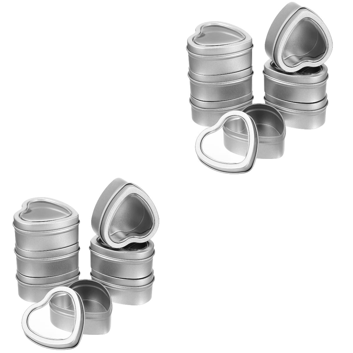 24 Pcs Silver Heart-Shaped Window Storage Boxes Empty Candle Jars Go ...