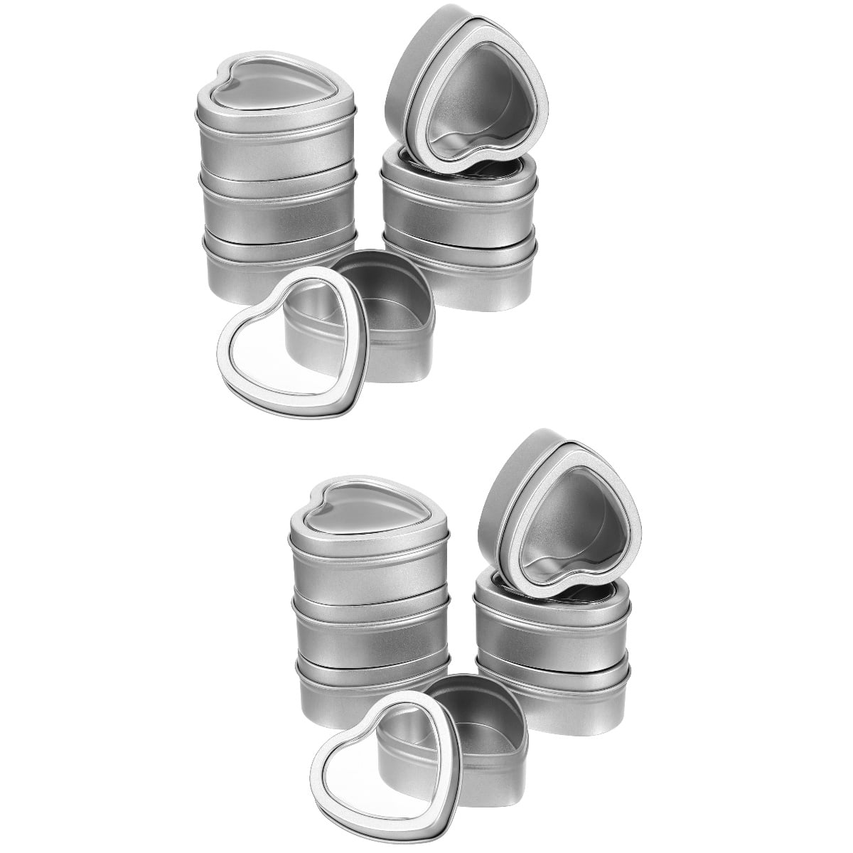 24 Pcs Silver HeartShaped Window Tin Boxes Small Heart Shaped