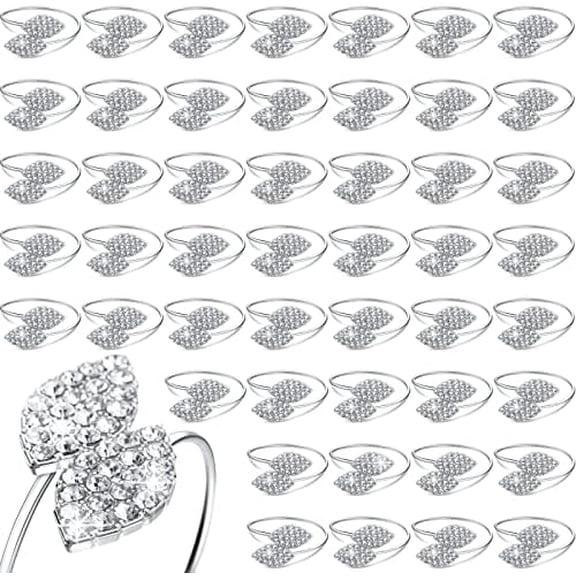 24 Pcs Silver Holiday Napkin Rings Set Silver Bling Winter Napkin Rings Bulk Metal Leaves Holders Rhinestone Buckle for Wedding Christmas Dinner Gather Party Prom Table Decoration