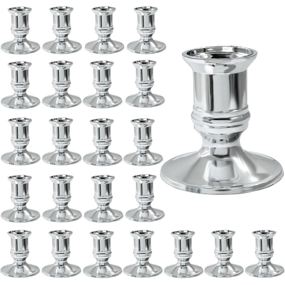 24 Pcs Silver Plastic Taper Candle Holder Candlestick Holders Professional Daily Event Table Decor