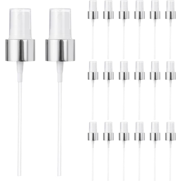 24 Pcs Silver White Spray Top, 20/410 Fine Mist Sprayer Reusable Replacement Bottle Pump Plastic Top for Cosmetic Perfume and Body Sprays