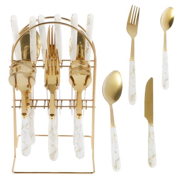 24 Pcs Silverware Set with Hanging Holder Stainless Steel Flatware Set Service for 6 Utensils Set Mirror Polished Tableware Set Forks Knives Spoon Set for Home Kitchen