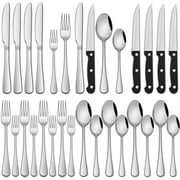 24-Piece Silverware Set for 4, Stainless Steel Flatware with Steak Knives, Dishwasher Safe
