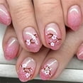thumbnail image 1 of 24 Pcs Simple Artificial Nails Short Round Full Covers False Nails Glittering on Nails Peach Blossoms Press On Nails, 1 of 8