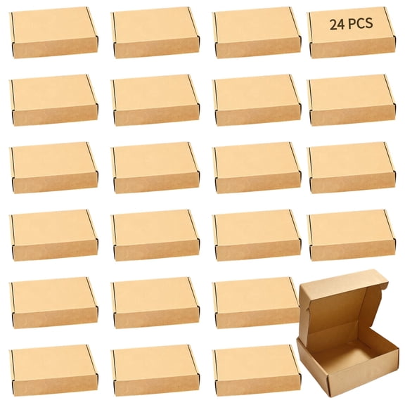 24 Pcs Small Gift Boxes with Lids - Square Paper Packaging, Natural Wood-Look Design, Dust & Moisture Protection, Space-Saving, for Presents, Weddings & Storage