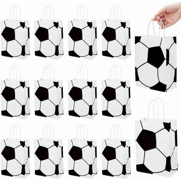 24 Pcs Small Soccer Pattern Gift Bags Soccer Party Favor Paper Bags with Handles Reusable Soccer Goodie Bags Treat Bags for Soccer and Birthday Party Supplies White 8.27x5.91x3.15inch DIY