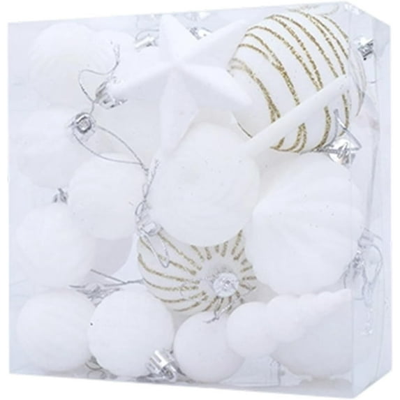 24 Pcs Small White Velvet Christmas Ornaments Ball Set Shatterproof Christmas Tree Decorations Assorted Flocked Xmas Baubles Decorations Xmas Holiday Party Wedding Decor