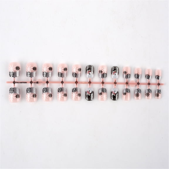 24 Pcs Snowflakes False Nails Christmas Snowman Artificial Nails Glittering Full Covers on Nails