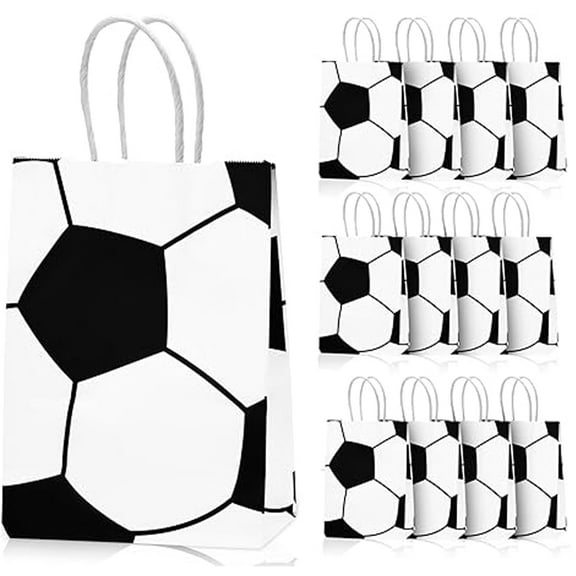 24Pcs Soccer Party Favor Bags with Handle, Soccer Goodie Bags for Kids Adults Football Party Supplies，8.3*6.3*3.1