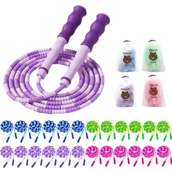 24 Pcs Soft Beaded Jump Ropes, 8.2 ft Adjustable Free Segmented Skipping Rope with Soft Beaded, All Purpose Jump Rope Stripe Ropes for Women Men Workout Exercise
