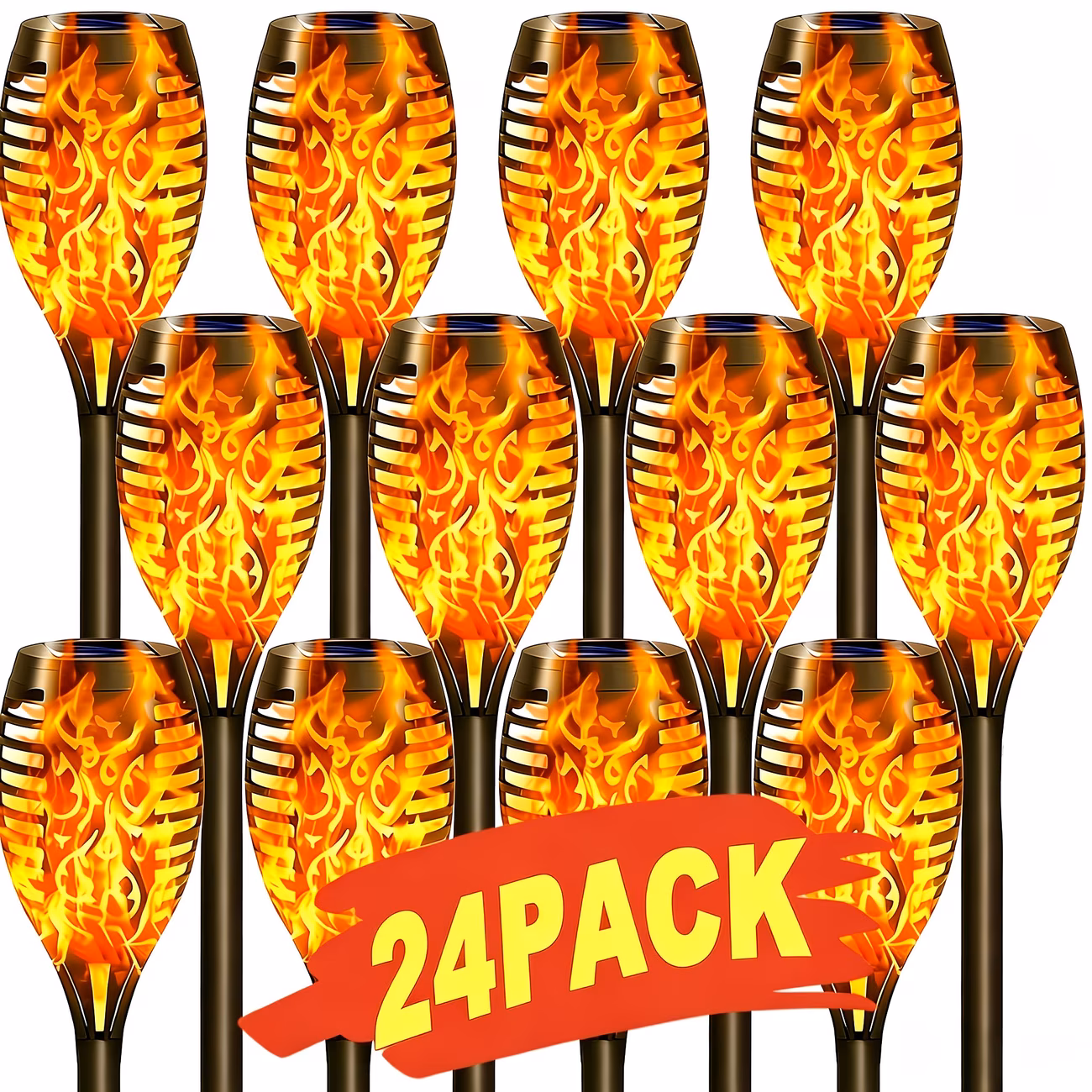 24 Pcs Solar Outdoor Torch Lights with IP55 Waterproof Rating, Auto On/Off, Ideal for Landscape Lighting and Decoration in Yards, Gardens, Lawns, Sidewalks, etc.
