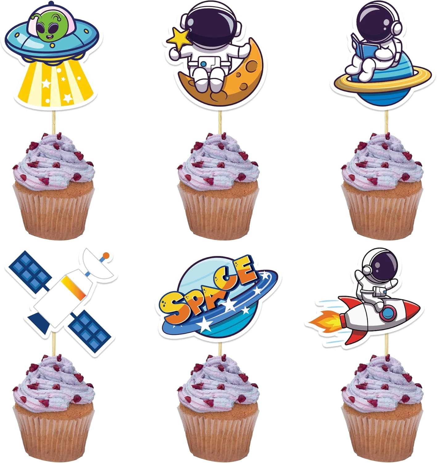 20 PCS Space Planet Cupcake Toppers – Moon & Stars, 2nd Birthday Party Decor