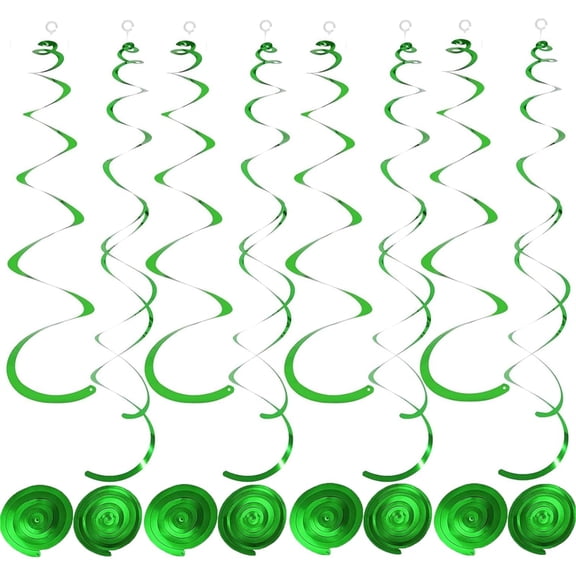 24 Pcs Sparkle Hanging Swirls,Topboutique Green Plastic Ceiling Streamer Decorations, Mix of Double & Single Swirls for Party Backdrop, Birthday, Christmas Festival Decor