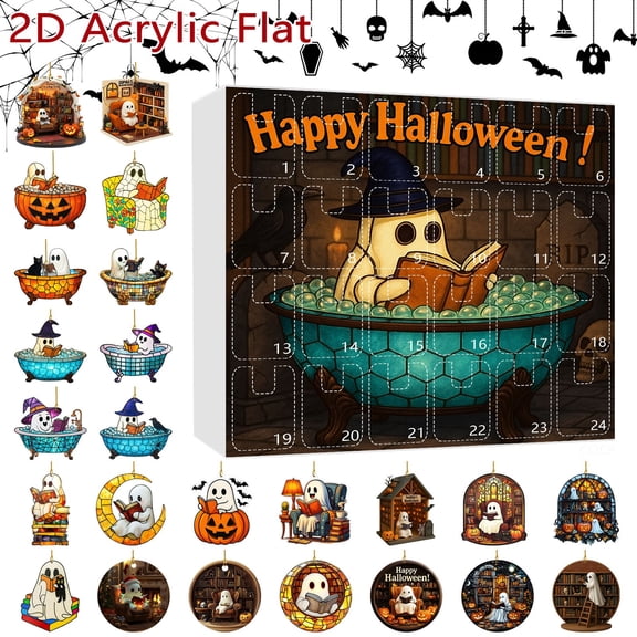 24 Pcs Spooky Ghost Countdown Halloween Advent Box, Joyful Haunted House Visual For Indoor Tabletop Trick Or Treat Party Activity, Tear Resistant Reusable Paperboard Material For Party Kids