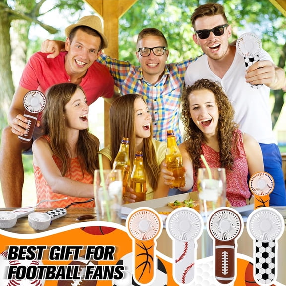 24 Pcs Sports Party Portable Fan Bulk Mini Football Basketball Baseball Soccer Handheld Fan Small Personal Portable Fans for Team Player Coach Gifts Goodie Bags Stuffer Party Favors