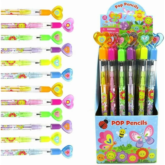 Tinymills Colorful Butterfly Stacking Pencils with Refillable Non-Sharpening Leads and Convenient Eraser Top, 24 Pack