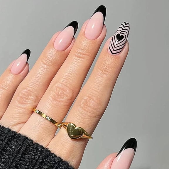 24 Pcs Square Press on Nails Short Fake Nails Press ons with Hearts Cherry Balloons Design Lattice Glue on Nails Red False Nails Glossy Artificial Stick on Nails for Women Red Pink-1 Black Heart