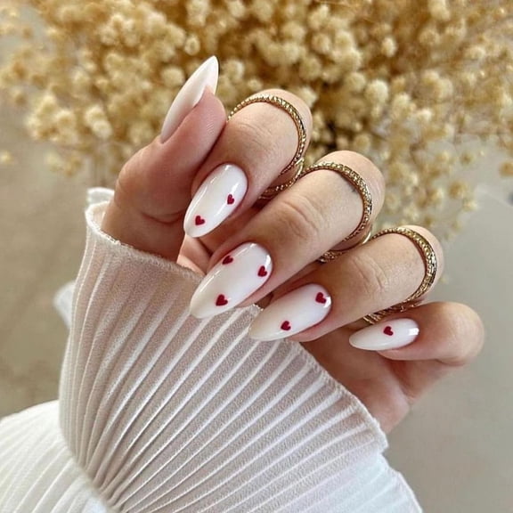 24 Pcs Square Press on Nails Short Fake Nails Press ons with Hearts Cherry Balloons Design Lattice Glue on Nails Red False Nails Glossy Artificial Stick on Nails for Women Red Pink-1 Red Hearts-1