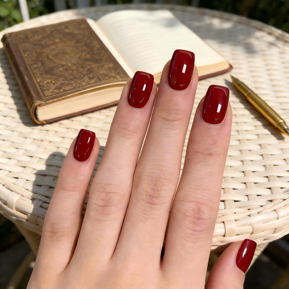 24 Pcs Square Press on Nails Short Length, Press on Nude Fake Nails Acrylic, Red Color Small Nude Nails Set, Neutral Gel Glue on Nails Short, Stick on Nails For Women Finger Decoration