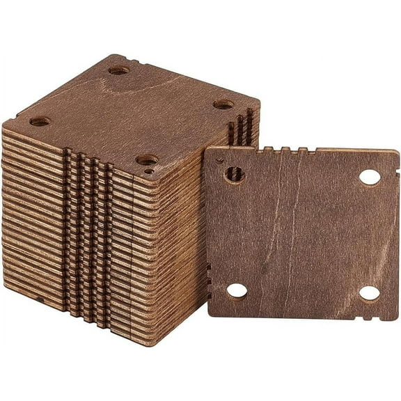 24 Pcs Square Weaving Card 1.8x1.8inch 4 Holes Loom Cards Handmade Weaving Tools for Loom Weaving Supplies Tablet Weaving Loom Weaving Supplies Coconut Brown