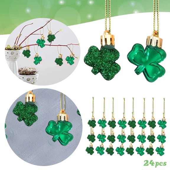 24 Pcs St Patrick S Day Shamrocks Ornament Decoration Mini Tree Good Luck Clover Hanging Bauble for Tree Baubles Table Shelf Festival Decorations, St Patricks Day Ornaments for Tree