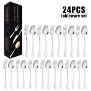24 Pcs Stainless Steel Flatware Set, 12 Dinner Forks & 12 Teaspoons Silverware Cutlery Set, Dishwasher Safe Flatware for Home Restaurant Kitchen Use, Rustproof Silver Tableware, 8.1 In