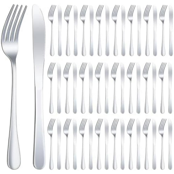 24 Pcs Stainless Steel Silverware Dinner Fork and Knife Set Flatware Forks Silver Tableware Cutlery Set Bulk for Kitchen Restaurant Home (8.1X 1 Inch, 8 X 0.8 Inch)$$Home Decor, Kitchen, & Other