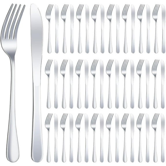 24 Pcs Stainless Steel Silverware Dinner Fork and Knife Set Flatware Forks Silver Tableware Cutlery Set Bulk for Kitchen Restaurant Home (8.1X 1 Inch, 8 X 0.8 Inch)$$Home Decor, Kitchen, & Other