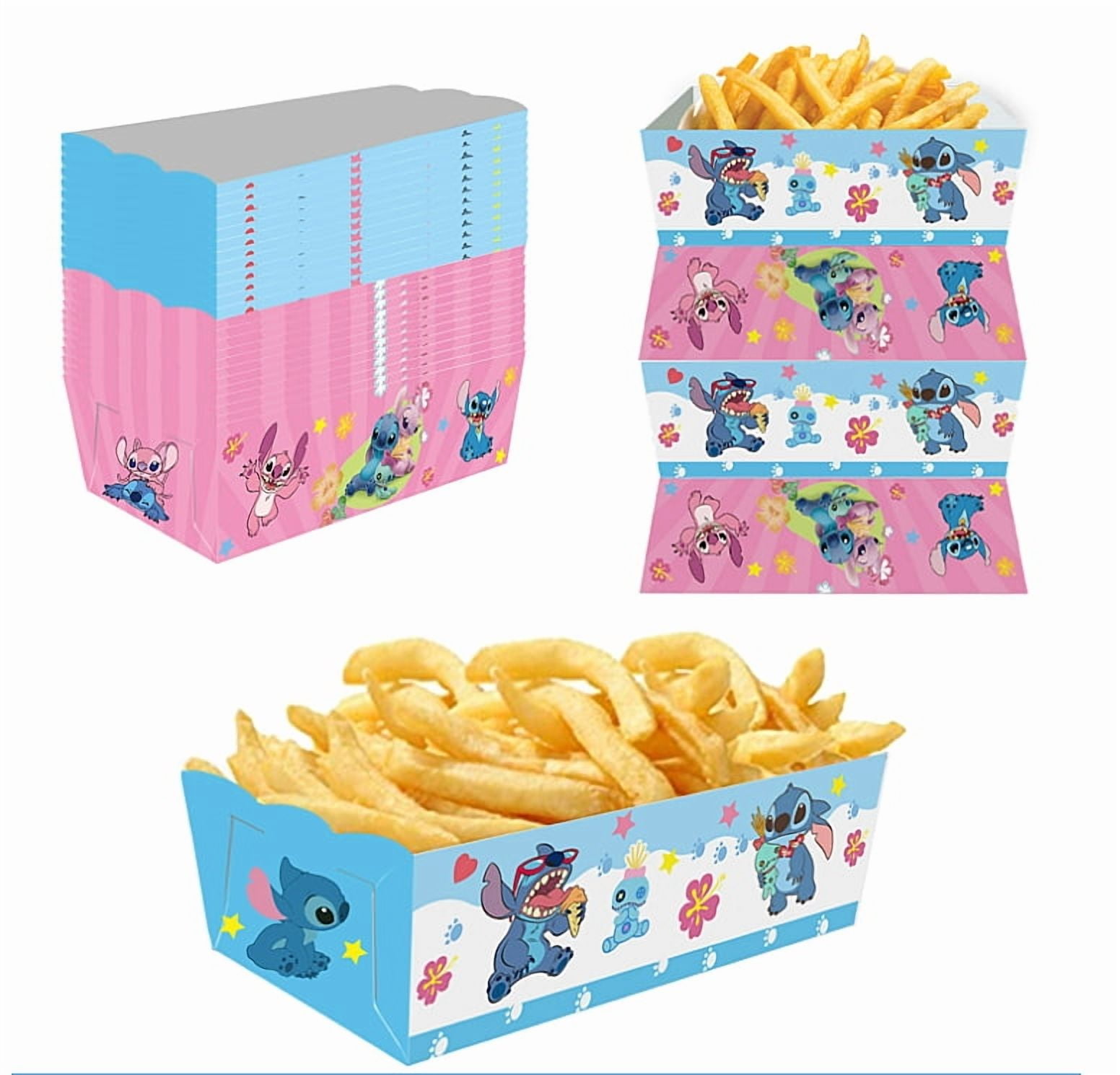 24 Pcs Stitch Party French Fry Box for Anime Theme Birthday Party Supplies Decor,Girls Kids Birthday Game Party Kraft Paper Gift Bag Decoration
