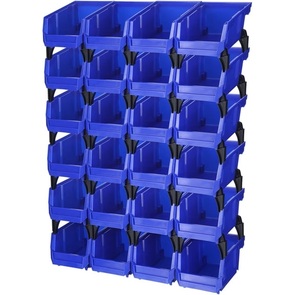 24 Pcs Storage Bins Parts Racks, Wall Mounted Tool Storage Bins, Plastic Stackable Garage Storage Bin Organizer for Screws Bolts Nuts Nails Beads Small Hardware Parts Storage Men Gift Tools