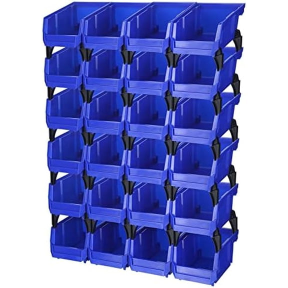 24 Pcs Storage Bins Parts Racks, Wall Mounted Tool Storage Bins, Plastic Stackable Garage Storage Bin Organizer for Screws Bolts Nuts Nails Beads Small Hardware Parts Storage Men Gift Tools