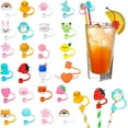thumbnail image 1 of 24 Pcs Straw Covers Caps Silicone Straw Tips Cover Reusable Drinking Straw Tips Lids Cute Cartoon Anti-dust Straw Plug for 6mm Straws Splash Proof Home Kitchen Accessories (not Include Straw), 1 of 4