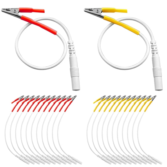 24 Pcs TENS Unit Lead Wires, 7.3 in Alligator Clips Cable, 0.08 in Jack, Red Yellow Replacement Parts for Therapy Equipment