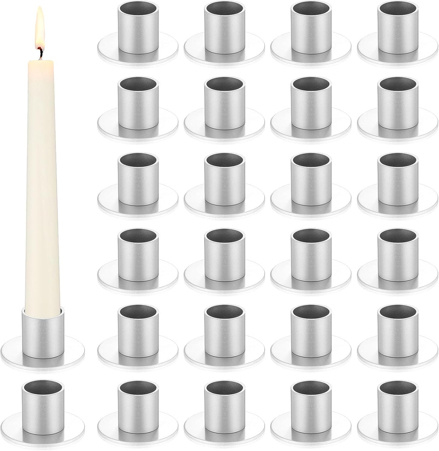 24 Pcs Taper Candle Holders Bulk For Pillar Candles Metal Taper 