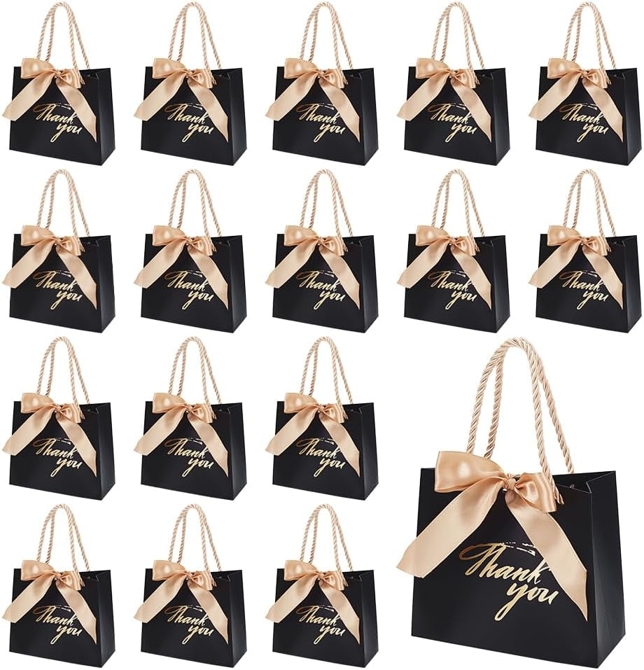 24 Pcs Thank You Gift Bags Black Paper Gift Bags Hot Stamping Party ...