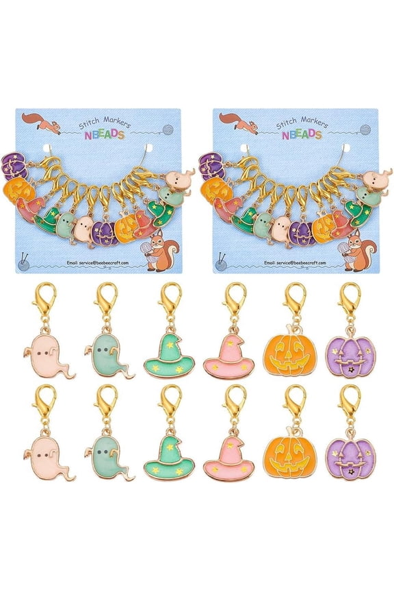 24 Pcs Theme Stitch Markers Enamel Hat/Pumpkin Charms Removable Dangle Locking Stitch Marker