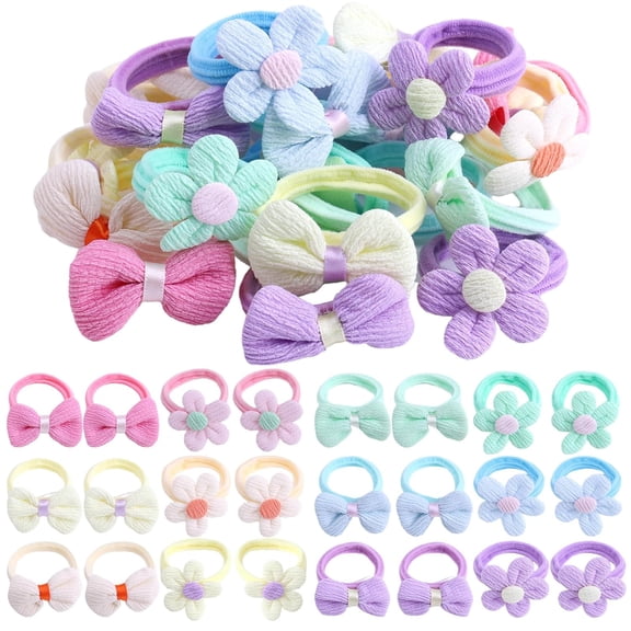 24 Pcs Toddler Hair Ties for Girls, Baby Hair Tie Cute Flower Elastic Scrunchies, Seamless Ponytail Holders, Little Girls Hair Accessories for Thick Hair