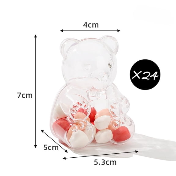 24 Pcs Transparent Bear Shaped Candy Boxes,Reusable Plastic Mini Treat Containers with Charming Bear Design for Snack Chocolate Trinkets Wedding Bridal Shower Birthday Party Celebration